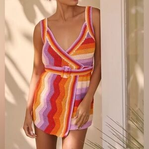 New FARM Rio Colorful Crochet Mini Dress